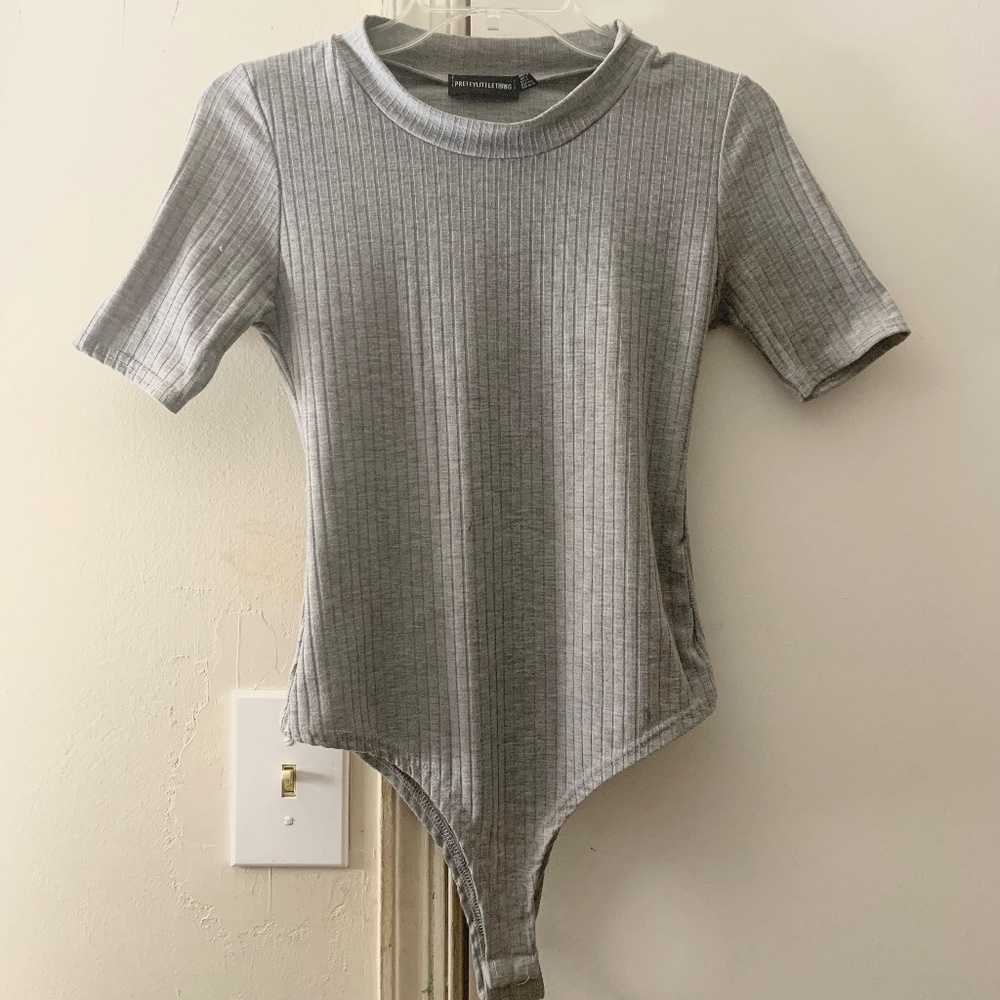 Grey Lined Mockneck Bodysuit